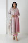 Buy_Chhaya Mehrotra_Pink Chanderi, Silk Organza Embroidery Round Neck Orchid Kurta Set _at_Aza_Fashions