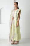 Shop_Chhaya Mehrotra_Green Chanderi, Silk Organza Embroidery, Lace Round Neck Tea Kurta Pant Set _Online_at_Aza_Fashions