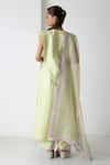 Shop_Chhaya Mehrotra_Green Chanderi, Silk Organza Embroidery, Lace Round Neck Tea Kurta Pant Set _at_Aza_Fashions