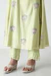 Chhaya Mehrotra_Green Chanderi, Silk Organza Embroidery, Lace Round Neck Tea Kurta Pant Set _at_Aza_Fashions