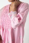 Buy_Chhaya Mehrotra_Pink Chanderi, Silk Organza Embroidery V-neck Orchid Kurta Set _Online_at_Aza_Fashions