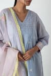Chhaya Mehrotra_Blue Chanderi, Silk Organza Embroidery V-neck Powder Kurta Pant Set _Online_at_Aza_Fashions