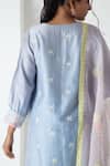 Shop_Chhaya Mehrotra_Blue Chanderi, Silk Organza Embroidery V-neck Powder Kurta Pant Set _Online_at_Aza_Fashions