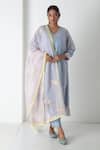 Buy_Chhaya Mehrotra_Blue Chanderi, Silk Organza Embroidery V-neck Powder Kurta Pant Set _at_Aza_Fashions