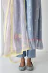 Chhaya Mehrotra_Blue Chanderi, Silk Organza Embroidery V-neck Powder Kurta Pant Set _at_Aza_Fashions