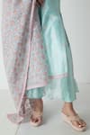 Buy_Chhaya Mehrotra_Aqua Chanderi, Silk Organza Embroidery V-neck Kurta Pant Set _Online_at_Aza_Fashions