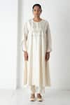 Chhaya Mehrotra_Ivory Chanderi, Silk Organza Embroidery Round Neck Kurta Pant Set _Online_at_Aza_Fashions