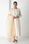Buy_Chhaya Mehrotra_Ivory Chanderi, Silk Organza Embroidery Round Neck Kurta Pant Set _at_Aza_Fashions