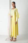 Buy_Chhaya Mehrotra_Yellow Chanderi, Silk Organza Embroidery Round Neck Designer Kurta Pant Set _Online_at_Aza_Fashions