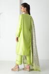 Shop_Chhaya Mehrotra_Green Chanderi, Silk Organza Embroidery Round Neck Kurta Pant Set _at_Aza_Fashions
