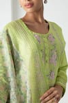 Shop_Chhaya Mehrotra_Green Chanderi, Silk Organza Embroidery Round Neck Kurta Pant Set _Online_at_Aza_Fashions