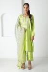 Buy_Chhaya Mehrotra_Green Chanderi, Silk Organza Embroidery Round Neck Kurta Pant Set _at_Aza_Fashions