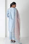 Shop_Chhaya Mehrotra_Blue Chanderi, Silk Organza Embroidery, Lace Round Neck Powder Kurta Pant Set _at_Aza_Fashions