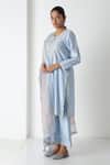 Buy_Chhaya Mehrotra_Blue Chanderi, Silk Organza Embroidery, Lace Round Neck Powder Kurta Pant Set _Online_at_Aza_Fashions