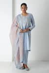 Buy_Chhaya Mehrotra_Blue Chanderi, Silk Organza Embroidery, Lace Round Neck Powder Kurta Pant Set _at_Aza_Fashions