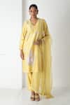Buy_Chhaya Mehrotra_Yellow Chanderi, Silk Organza Embroidery V-neck Illuminating Kurta Set _at_Aza_Fashions