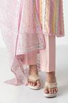 Buy_Chhaya Mehrotra_Pink Chanderi, Silk Organza Embroidery Split V-neck Striped Kurta Pant Set _Online_at_Aza_Fashions