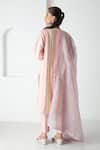 Shop_Chhaya Mehrotra_Pink Chanderi, Silk Organza Embroidery Split V-neck Striped Kurta Pant Set _at_Aza_Fashions
