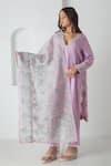 Buy_Chhaya Mehrotra_Lavender Chanderi, Silk Organza Embroidery V-neck Kurta Pant Set _at_Aza_Fashions