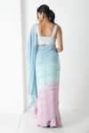 Shop_Chhaya Mehrotra_Aqua Chiffon, Chanderi Round Neck Gradient Saree With Blouse _at_Aza_Fashions