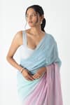Buy_Chhaya Mehrotra_Aqua Chiffon, Chanderi Round Neck Gradient Saree With Blouse _Online_at_Aza_Fashions