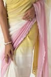 Chhaya Mehrotra_Yellow Chiffon, Chanderi Lace Round Neck Designer Saree Set _at_Aza_Fashions