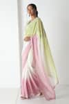 Chhaya Mehrotra_Ivory Chiffon, Chanderi Embroidery Round Neck Designer Saree And Blouse Set _Online_at_Aza_Fashions