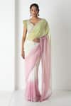 Buy_Chhaya Mehrotra_Ivory Chiffon, Chanderi Embroidery Round Neck Designer Saree And Blouse Set _at_Aza_Fashions