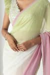 Chhaya Mehrotra_Ivory Chiffon, Chanderi Embroidery Round Neck Designer Saree And Blouse Set _at_Aza_Fashions
