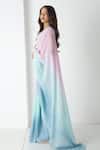 Chhaya Mehrotra_Aqua Chiffon, Chanderi Embroidery Scoop Neck Powder Blue-aqua Ombre Saree Set _Online_at_Aza_Fashions