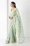 Chhaya Mehrotra_Yellow Chiffon, Chanderi Embroidery Round Neck Designer Plum Saree Set _Online_at_Aza_Fashions