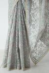 Shop_Chhaya Mehrotra_Gray Chiffon, Chanderi Embroidery Round Neck Ice Grey Floral Saree Set _Online_at_Aza_Fashions