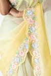 Chhaya Mehrotra_Yellow Chiffon, Chanderi Embroidery Round Neck Yellow-green Saree Set _at_Aza_Fashions