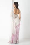 Shop_Chhaya Mehrotra_Ivory Chiffon, Chanderi Embroidery Round Neck Ivory-lilac Designer Saree Set _at_Aza_Fashions