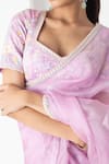 Buy_Chhaya Mehrotra_Lavender Chiffon, Chanderi Embroidery V-neck Saree Set _Online_at_Aza_Fashions