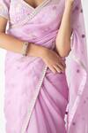 Shop_Chhaya Mehrotra_Lavender Chiffon, Chanderi Embroidery V-neck Saree Set _Online_at_Aza_Fashions