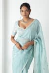 Buy_Chhaya Mehrotra_Blue Chiffon, Chanderi Embroidery Round Neck Baby Saree With Stitched Blouse _Online_at_Aza_Fashions