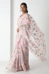 Chhaya Mehrotra_Pink Chiffon, Chanderi Embroidery V-neck Floral Saree With Stitched Blouse _Online_at_Aza_Fashions