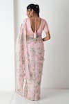 Shop_Chhaya Mehrotra_Pink Chiffon, Chanderi Embroidery V-neck Floral Saree With Stitched Blouse _at_Aza_Fashions