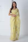 Buy_Chhaya Mehrotra_Yellow Chiffon, Chanderi Embroidery Round Neck Illuminating Saree Set _at_Aza_Fashions