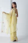 Shop_Chhaya Mehrotra_Yellow Chiffon, Chanderi Embroidery Round Neck Illuminating Saree Set _Online_at_Aza_Fashions