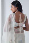 Buy_Chhaya Mehrotra_Ivory Chiffon, Chanderi Embroidery Round Neck Saree Set _Online_at_Aza_Fashions