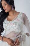 Shop_Chhaya Mehrotra_Ivory Chiffon, Chanderi Embroidery Round Neck Saree Set _Online_at_Aza_Fashions