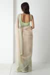 Shop_Chhaya Mehrotra_Teal Chiffon, Chanderi Round Neck Designer Saree Set _at_Aza_Fashions