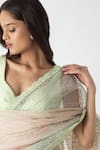 Shop_Chhaya Mehrotra_Teal Chiffon, Chanderi Round Neck Designer Saree Set _Online_at_Aza_Fashions