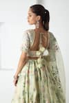 Chhaya Mehrotra_Green Silk Organza, Chanderi Fabric Flowers, Embroidery Round Tea Lehenga Set _Online_at_Aza_Fashions