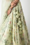 Shop_Chhaya Mehrotra_Green Silk Organza, Chanderi Fabric Flowers, Embroidery Round Tea Lehenga Set _Online_at_Aza_Fashions