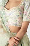 Chhaya Mehrotra_Green Silk Organza, Chanderi Fabric Flowers, Embroidery Round Tea Lehenga Set _at_Aza_Fashions