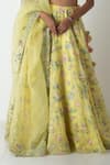 Buy_Chhaya Mehrotra_Yellow Silk Organza, Chanderi Embroidery, Fabric Flowers Floral Lehenga Set _Online_at_Aza_Fashions