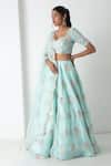 Chhaya Mehrotra_Aqua Silk Organza, Chanderi Embroidery Round Neck Floral Lehenga Set _Online_at_Aza_Fashions